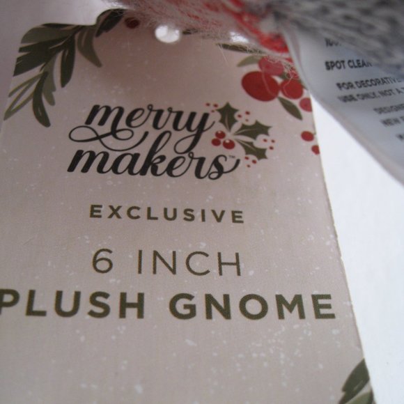 Merry Makers 6" Plush Gnome The Paper Store 2021 Grey/Red NWT & Resin Ornament - Picture 6 of 16